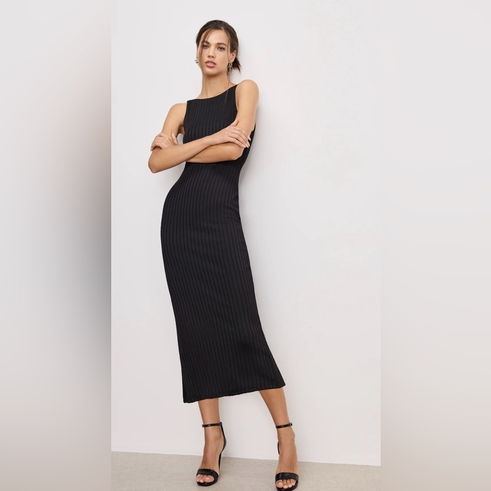 Good American Elegant Black high neck Sleeveless ribbed midi Dress size 2XL NWT!